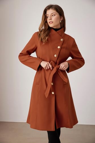 Womens Winter Coat 2024 Fall Casual Notch Lapel Single Breasted Belted Midi Peacoat with Pockets