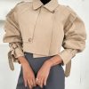 Women's Cropped Trench Coat Long Sleeve Casual Jacket Classic Double-Breasted Lapel Overcoat Fashion Outerwear
