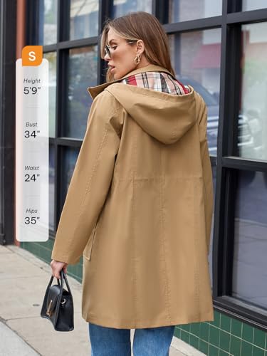 Women's Waterproof Rain Jacket Long Raincoat Hooded Windbreaker Trench Coat