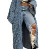 Women's Oversized Ripped Denim Long Cardigan Distressed Hollow Open Front Kimono Robe Duster Jean Jacket Coat