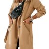 Women's Double Breasted Wool Blend Coat Winter Notched Lapel Belted Peacoat Mid Long Jacket
