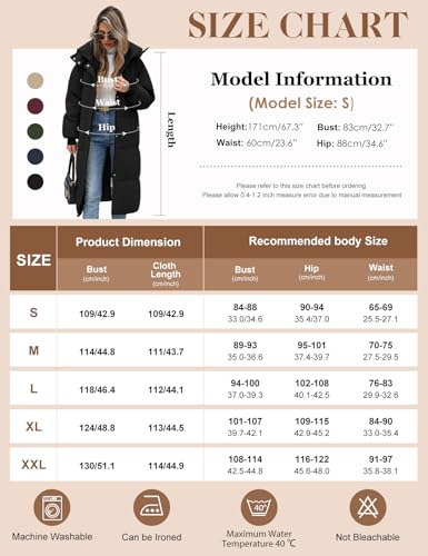 Women's Long Quilted Jacket Coat Winter Thicken Warm Puffer Jacket Fashion Hooded Zip Up Parka Outerwear with Pockets