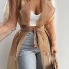 Women's Sheer Mesh Long Sleeve Jacket Summer See Through Belted Button Down Lightweight Cardigan