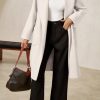 Womens Open Front Pea Coats Classic Lapel Long Trench Coats Loose Fall Winter Outwear with Pockets