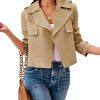 Womens Cropped Trench Coat Casual Long Sleeve Notched Lapel Blazer Jacket