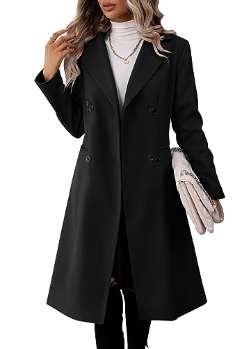 Womens Long Double Breasted Coats Lapel Collar Pea Coat Winter Slim Fit Jackets Trench Coat Outwear