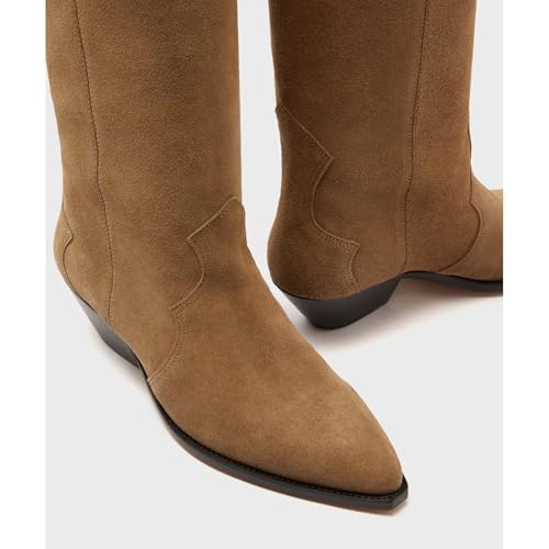 Suede Knee High Boots for Women Pointed Toe Cowboy Boots Chunky Low Heels Tall Long Boots Dressy Pull on Wide Calf Fashion