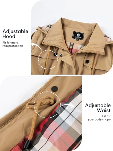 Women's Waterproof Rain Jacket Long Raincoat Hooded Windbreaker Trench Coat