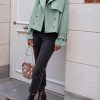 Womens Cropped Trench Coat Oversized Double Breasted Lapel Long Sleeve Short Jacket Fashion Outerwear