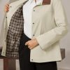 Womens Trench Coat Oversized Fall Barn Jacket Leather Collar Plaid Color Block Windproof Overcoat