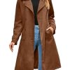 Womens Long Trench Coat Fall Winter Double Breasted Classic Lapel Slim Work Office Suede Overcoat with Belt