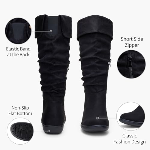 Women's 942 Knee High Boots Suede Slouch Flat Comfort Boots