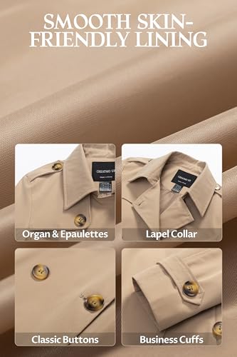 Women's Cropped Trench Coat Classic Double Breasted Lapel Jacket Water Repellent Outerwear