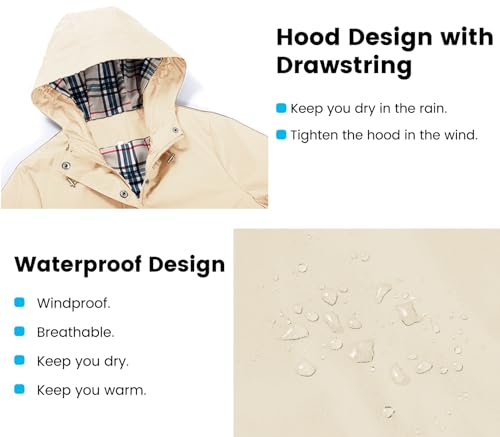 Rain Coat for Women Waterproof with Hood Lightweight Women's Rain Jacket Outdoor Trench Windbreaker Long Raincoats