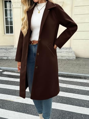 Womens Long Pea Coats Single Breasted Lapel Jackets Casual Oversized Wool Blend Overcoats with Pockets