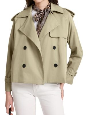 Women's Fall Cropped Trench Coat Double Breasted Casual Trendy Work Office Travel Short Jackets Outerwear with Pocket