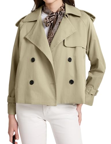 Women's Fall Cropped Trench Coat Double Breasted Casual Trendy Work Office Travel Short Jackets Outerwear with Pocket