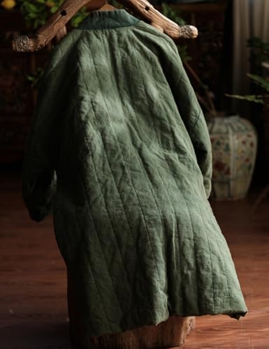 Women's Quilted Knee Length Coat Open Front Kimono Style Jacket Handmade Threading Outwear for Winter
