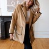 Pea Coats for Women Trendy Embroidered Contrast Trim Long Peacoat Jackets Lapel Button Winter Coat with Pockets