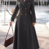 Womens Long Wool Coat Fall Winter Double Breasted Trench Coat Peacoat Jackets