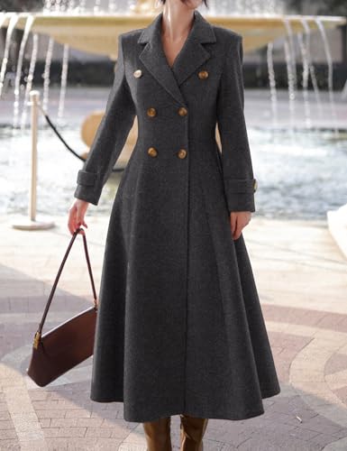 Womens Long Wool Coat Fall Winter Double Breasted Trench Coat Peacoat Jackets