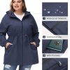 Women's Plus Size Long Hooded Raincoat Lightweight Waterproof Windbreaker Jacket
