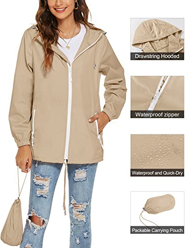 Womens Waterproof Raincoat Lightweight Breathable Rain Jacket Hooded Rain Coat Outdoor Active Windbreaker with Pocket