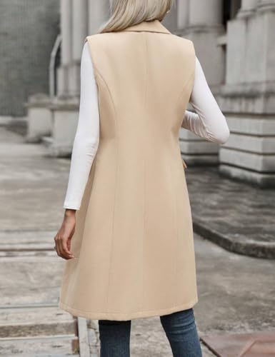 Womens Long Wool Vest Fall Winter Sleeveless Blazer Jackets Trench Coat Outerwear Tops