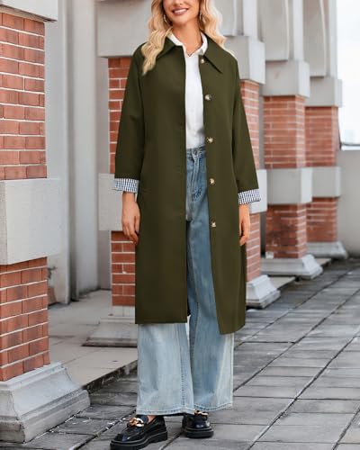 Women's Oversized Trench Coat Single Breasted Windproof Overcoat Classic Button Down Long Jacket