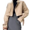 Women's Cropped Trench Coat Long Sleeve Casual Jacket Classic Double-Breasted Lapel Overcoat Fashion Outerwear