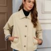 Womens Cropped Trench Coat Single Breasted Classic Lapel Overcoat Plaid Lined Oversized Outerwear
