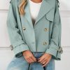 Womens Cropped Trench Coat Oversized Double Breasted Lapel Long Sleeve Short Jacket Fashion Outerwear