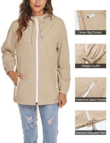 Womens Waterproof Raincoat Lightweight Breathable Rain Jacket Hooded Rain Coat Outdoor Active Windbreaker with Pocket