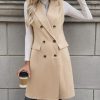 Womens Long Wool Vest Fall Winter Sleeveless Blazer Jackets Trench Coat Outerwear Tops