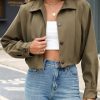 Women's Cropped Trench Coat Casual Long Sleeve Button Down Lapel Short Pleated Jacket Fall Fashion Outerwear