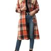 Women's Lounge Lapel Button Up Long Sleeve Plaid Long Shirt Jacket Shacket