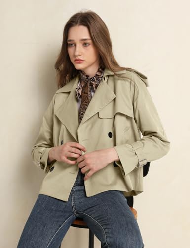 Women's Fall Cropped Trench Coat Double Breasted Casual Trendy Work Office Travel Short Jackets Outerwear with Pocket