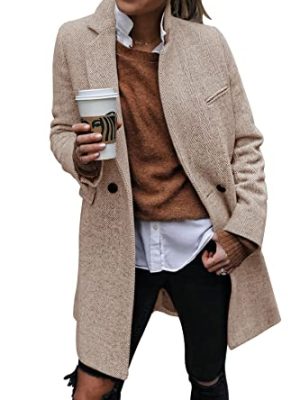 Women's Notch Lapel Double Breasted Trench Coat Peacoat Winter Casual Long Blazer Jacket Overcoat