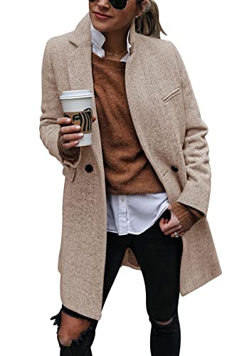 Women's Notch Lapel Double Breasted Trench Coat Peacoat Winter Casual Long Blazer Jacket Overcoat