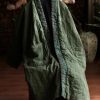 Women's Quilted Knee Length Coat Open Front Kimono Style Jacket Handmade Threading Outwear for Winter