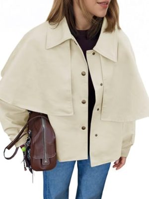 Womens Cropped Trench Coat Casual Lapel Single Breasted Cape Sleeve Short Jacket 2025 Fall Fashion Outerwear