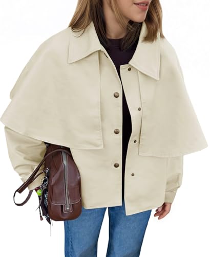 Womens Cropped Trench Coat Casual Lapel Single Breasted Cape Sleeve Short Jacket 2025 Fall Fashion Outerwear