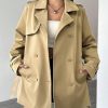 womens trench coat Long Sleeve Double Breasted Casual Short Trench Coat