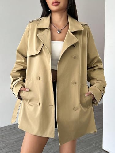 womens trench coat Long Sleeve Double Breasted Casual Short Trench Coat