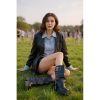 Women's Knee High Riding Boots Chunky Platform Low Heel Round Toe Moto Boots Slouchy Fold Over Wide Calf Motorcycle Biker Boots
