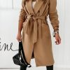 Women's Double Breasted Wool Blend Coat Winter Notched Lapel Belted Peacoat Mid Long Jacket