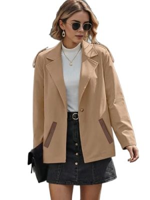 Women's Cropped Trench Coat Notch Lapel Long Sleeve Blazer Casual Short Jacket Fall Fashion Outerwear with Pockets