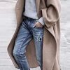 Women's Oversized Notched Collar Wool Blend Single Breast Midi Long Trench Coat