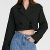 Womens Cropped Bike Jacket Casual Double Breasted Trench Coat with Belt