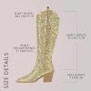 Sparkly Cowgirl Boots for Women Side Zipper Tall Wide Calf Western Knee High Cowboy Boots Chunky Heels Glitter Sequin Party
